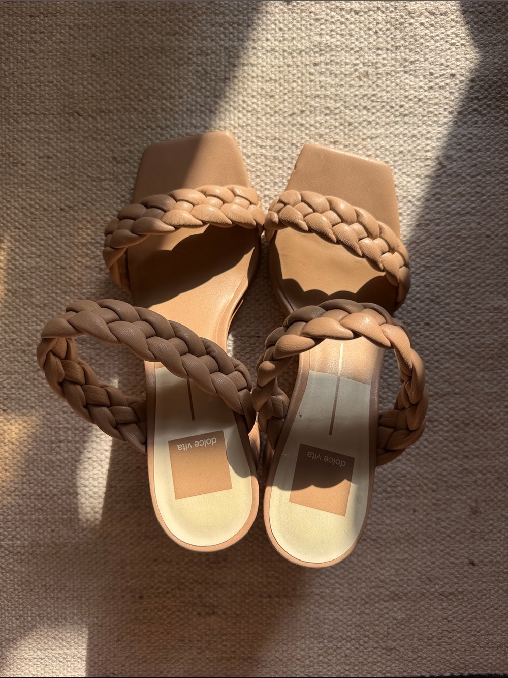 Dolce Vita Tan Braided Square-Toe Slide Heels